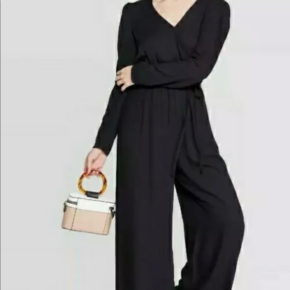 Black surplice jumpsuit long sleeve